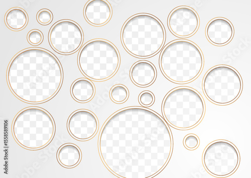White and golden papercut circles abstract geometric background. Vector graphic minimal paper design