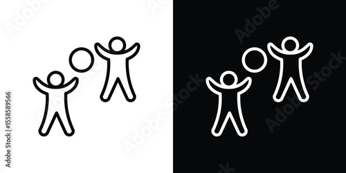 People playing Ball icon. Isolated object on a black and white background.