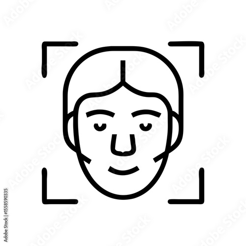 Face Recognition Scan Icon – Minimal Line Art Biometric Illustration
