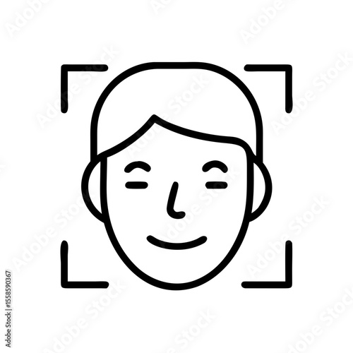 Face Recognition Scan Icon – Minimal Line Art Biometric Illustration