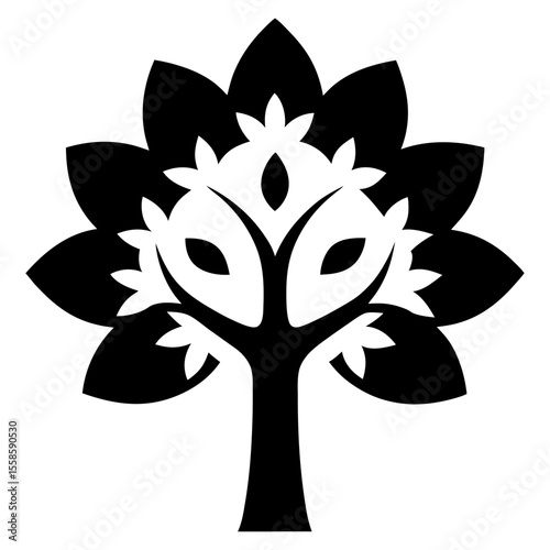 Dogwood tree stencil black and white vector icon on white background.