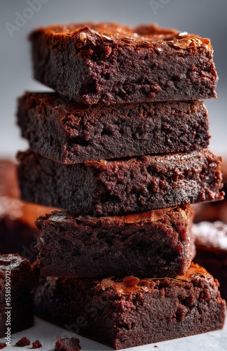 Deliciously Rich Chocolate Brownies Stacked High, Showcasing a Moist, Fudgy Texture, Perfect for Dessert Lovers and Baking Enthusiasts Alike