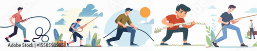 young man character vector pulling rope