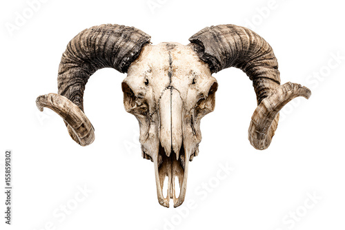 Bighorn Sheep Skull, Ancient Horns, Animal Remains, Wildlife, Nature, Death, Black Background, Bone 