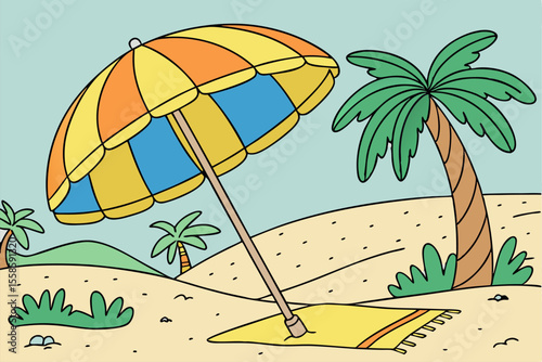 Cartoon Beach Umbrella Clipart Illustration