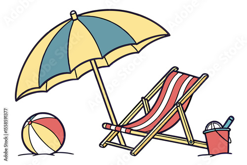 Colorful Beach Umbrella Isolated Vector Drawing