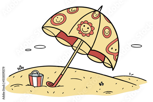 Playful Cartoon Beach Umbrella Drawing