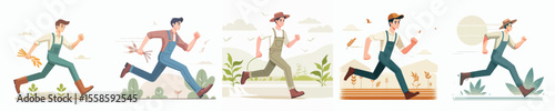 vector set of farmers running