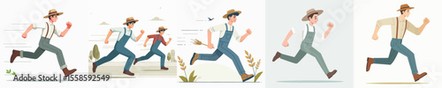 vector set of farmers running