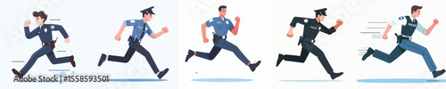 vector set of police officers running