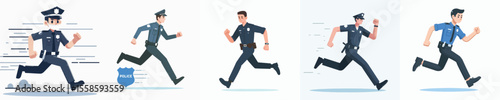 vector set of police officers running