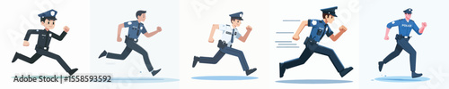 vector set of police officers running