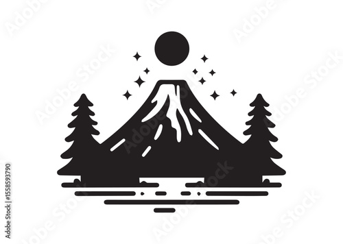 Volcano Silhouette Vector, Volcano Icon Design