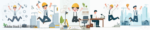vector character architect celebration jumping