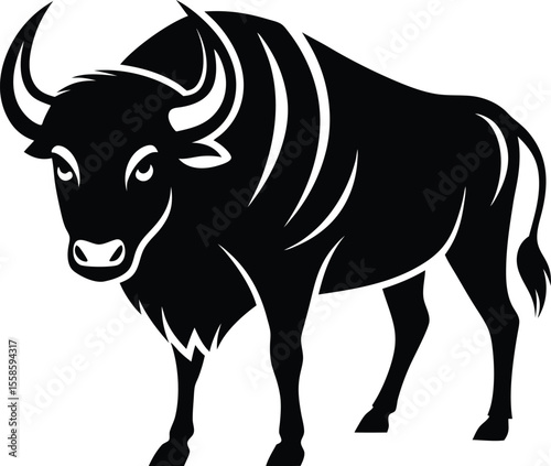 bison buffalo silhouette, wild animal vector, buffalo outline illustration