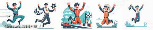 racer character vector celebration jumping