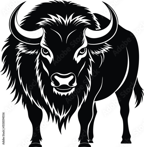 bison buffalo silhouette, wild animal vector, buffalo outline illustration
