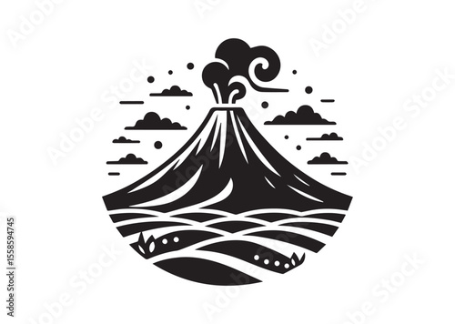 Volcano Silhouette Vector, Volcano Icon Design