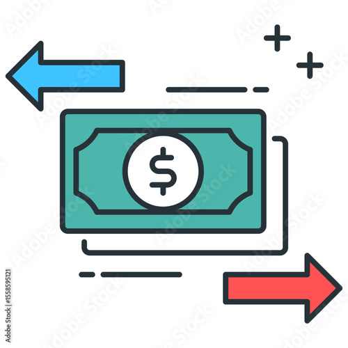 Illustration of money transfer with arrows pointing in opposite directions shown