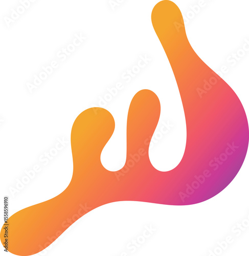 Bright psychedelic liquid shape with colorful gradient, curved amoeba shape. Vector wriggling bubble drop hand drawn.
