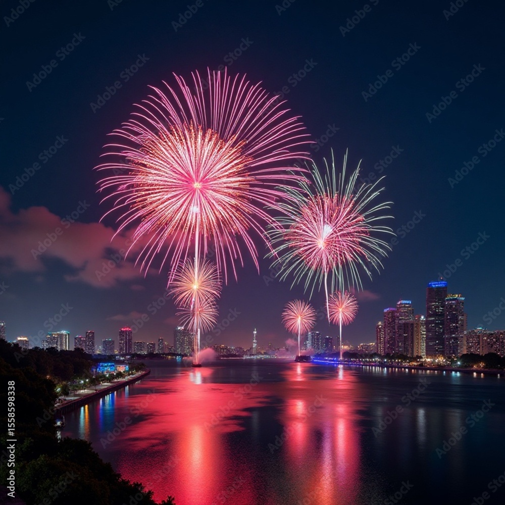 Fototapeta premium fireworks over the river