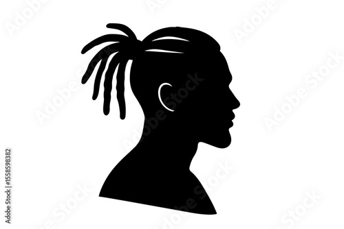 Silhouette of a man with dreadlocks on a transparent background for hairstyling concept