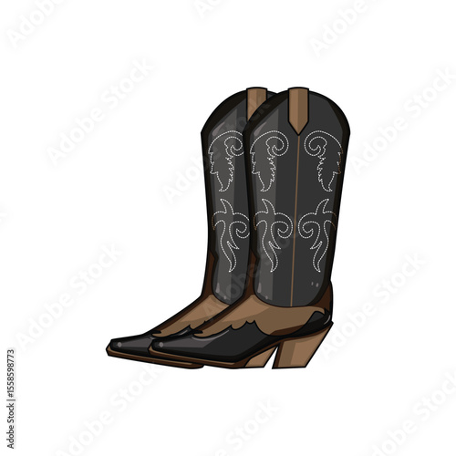 square cowgirl boots cartoon vector illustration