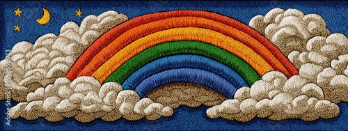 Textured Rainbow and Clouds Night Scene