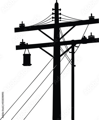 utility pole silhouette, wooden pole icon, electric pole vector