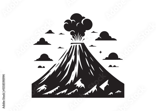Volcano Silhouette Vector, Volcano Icon Design