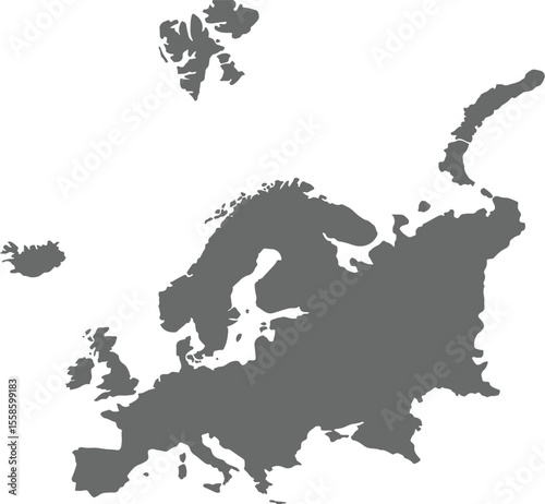 Flat Continent Map of Europe with all Countries
