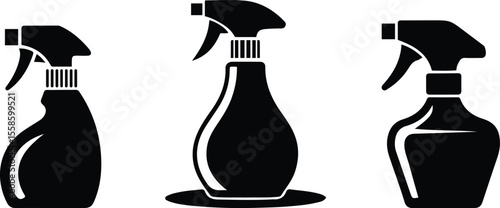Spray Bottle Icons Set - Cleaning and Vector Silhouettes.