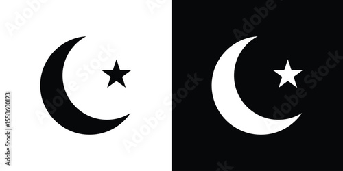 Moon and star icon Vector illustration in solid and black and white. EPS10