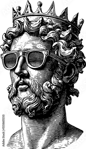 Regal statue with sunglasses: a playful twist on traditional elegance
