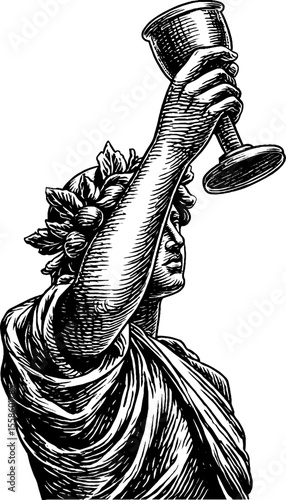 Classical statue silhouette with raised glass - vintage design for celebrations and events