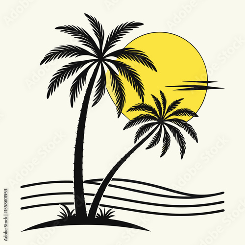 Tropical sunset with palm trees on the beach