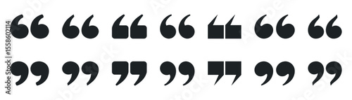 Quote mark flat vector icon set.