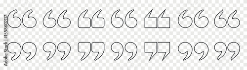 Quote mark line vector icon set.