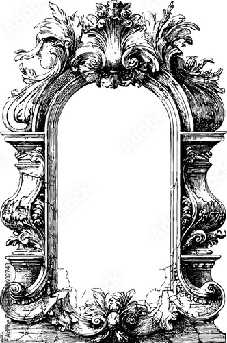 Ornate ancient roman frame with laurel leaves and stone crack for retro designs