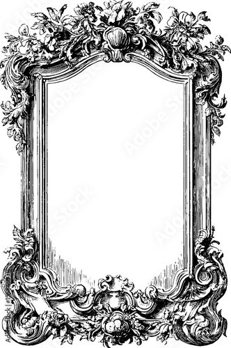 Ornate rococo banner with seashell motifs and decorative borders