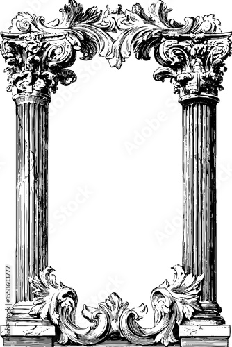 Ornate decorative frame with marble caryatids columns design for cards and posters