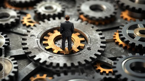 Businessman standing on gears