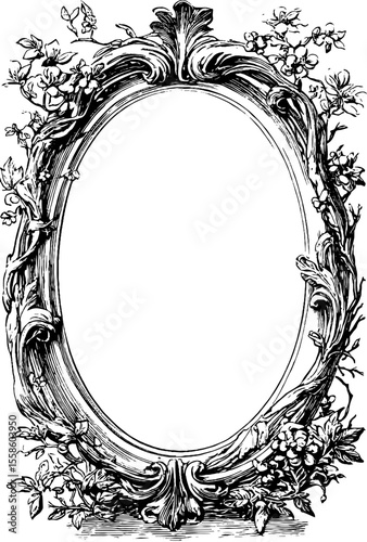 Vintage oval banner with vines and flowers for elegant designs