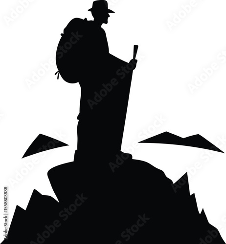 Hiker Stands Proudly on Mountain Summit	