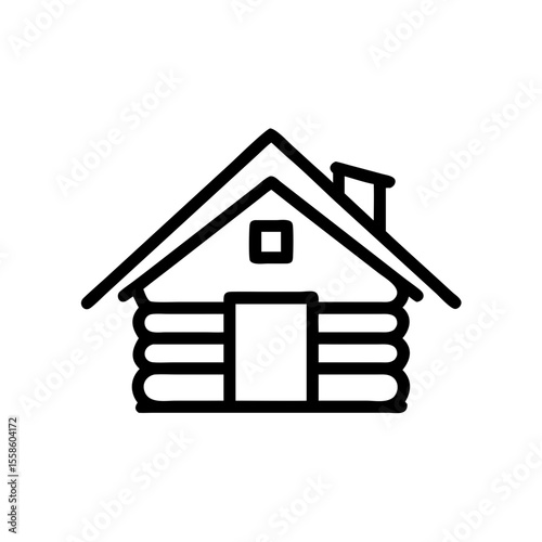 Minimalist Cabin Retreat – Line Art Lifestyle Vector Icon on White