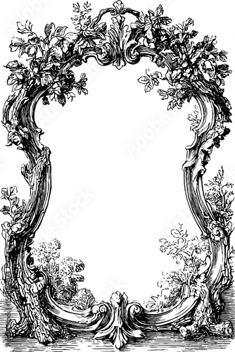 Vintage tree branch frame with cracked bark and leaves illustration for retro designs
