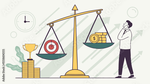 Balancing goals and finances, businessman weighs options thoughtfully