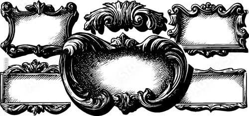 Elegant baroque frame shapes with layered curls for decorative design