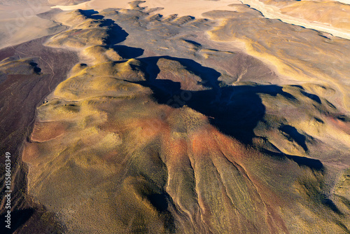 Aerial view of volcanic highlands in La Puna, Argentina