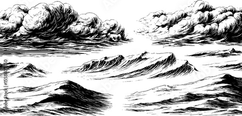 Vintage illustration of blizzards and whiteout snow scenes for design